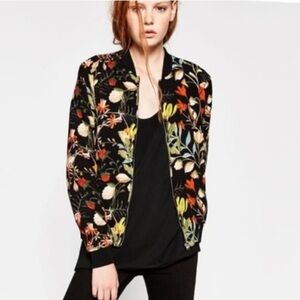 Faith and Joy Floral Velour Bomber Jacket Size Medium Chic & Cozy Black Floral